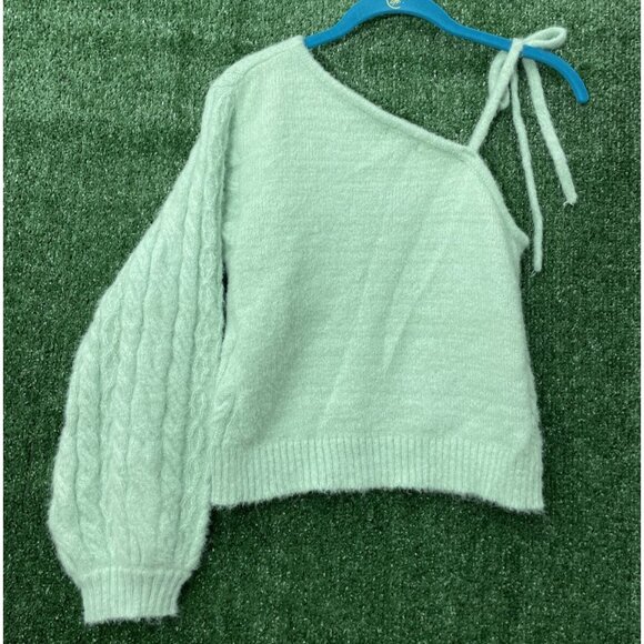 Wild Fable Women’s Cable Knit Sweater Mint Green One Shoulder Tie Size Small NWT - Picture 9 of 9